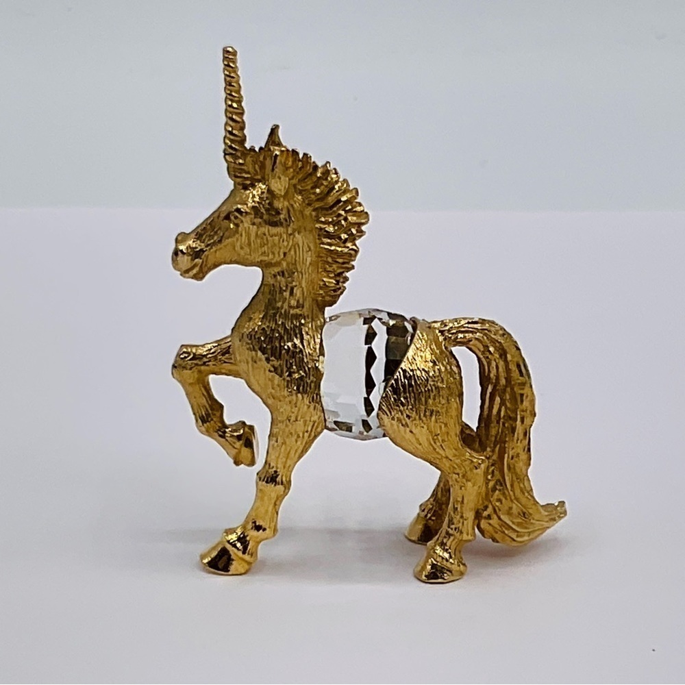 Vintage Unicorn Miniature Faceted Crystal Belly Gold Plated Metal 1983 IFS Figur - Picture 6 of 10